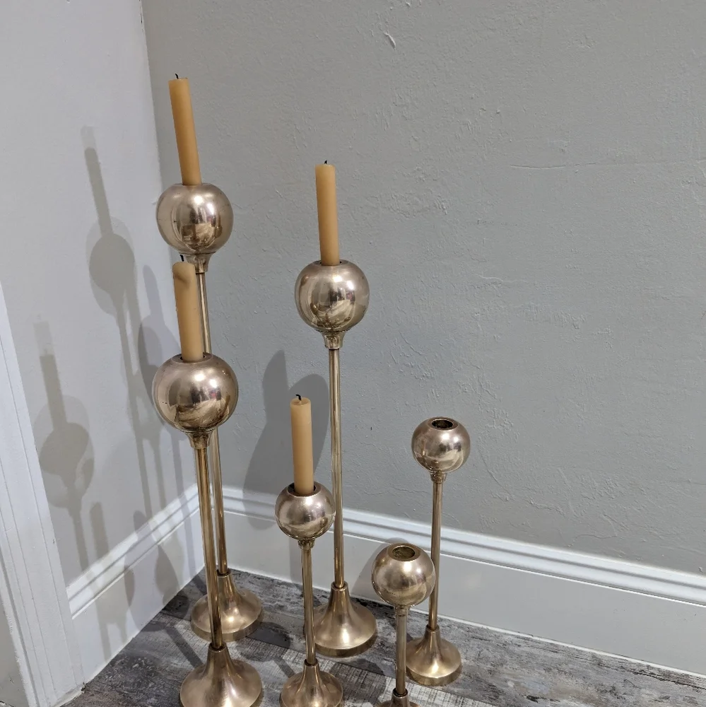 Set of XLarge Graduated Brass Candlesticks/Mid Century Modern Brass Candlestick‎